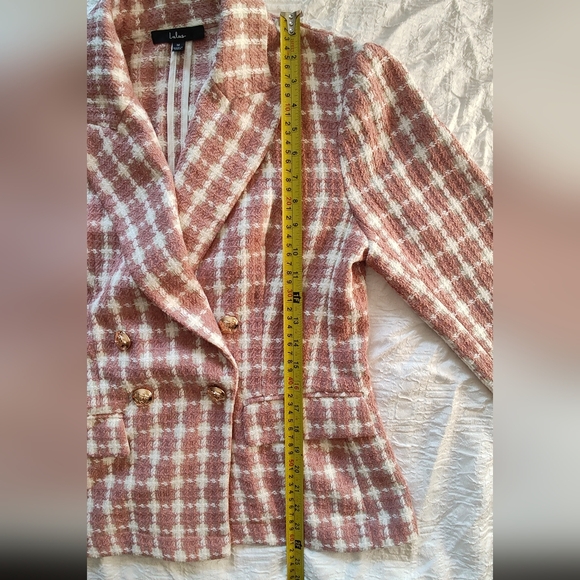 LULUS Women's Pink Plaid Double-Breasted Jacket - Picture 15 of 16